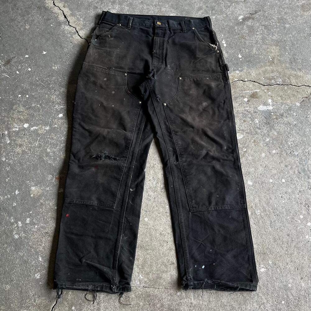 Carhartt thrashed black double knee work wear carpenter pants